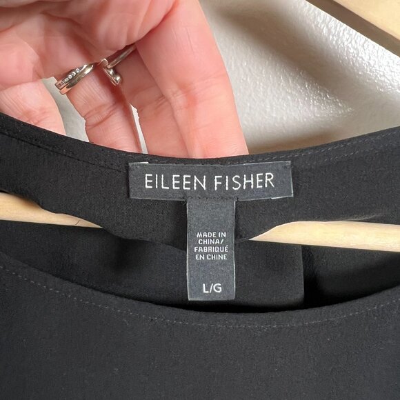 Eileen Fisher Silk Sleeveless Tunic Size Large Black Minimal Lagenlook Layer - Picture 3 of 8